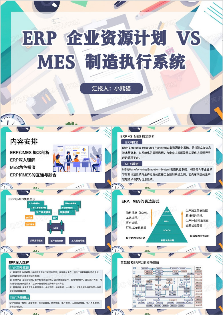 绿色简约风ERP与MESPPT模板