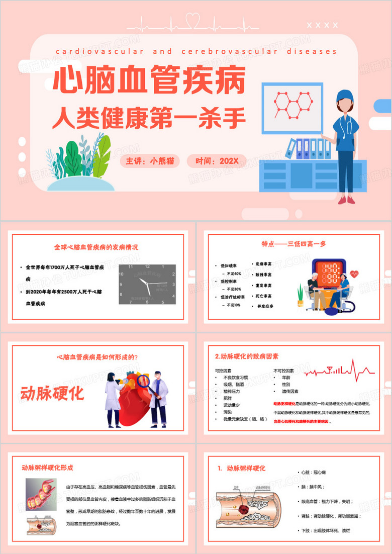 粉色卡通风心脑血管疾病PPT模板