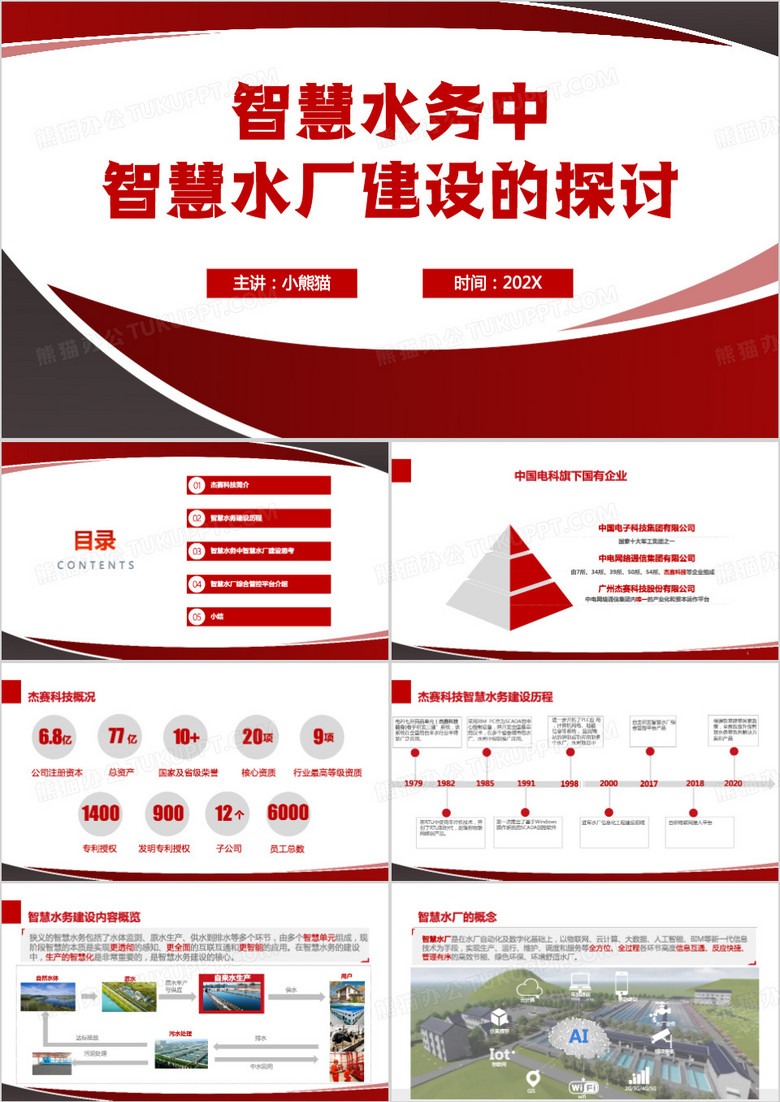 红色商务风智慧水务讲座课件PPT模板 红色商务风智慧水务讲座课件PPT模板