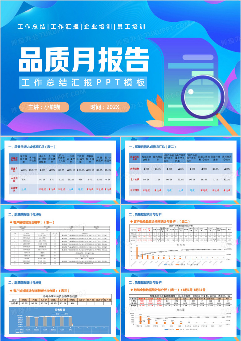 蓝色简约风品质月报告PPT模板