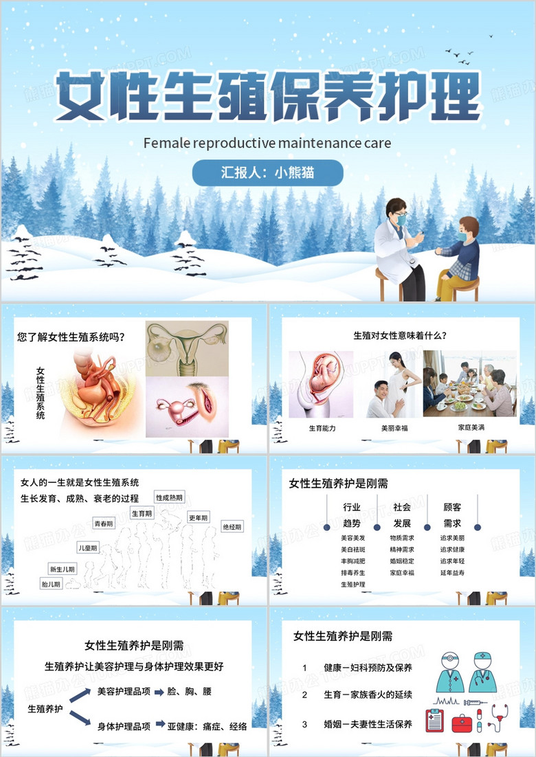 蓝色简约风女性私密保养PPT模板