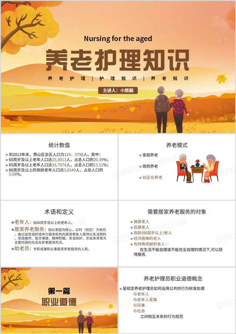 橙色简约风养老护理知识PPT模板
