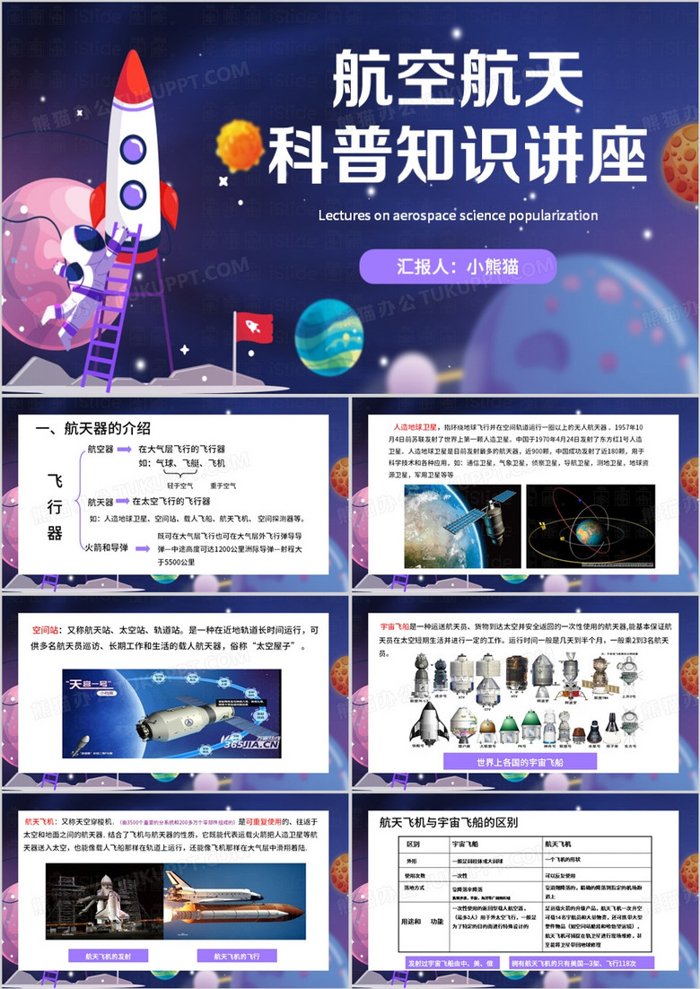 紫色卡通风航天科普知识PPT模板