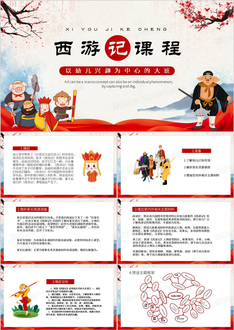 红色中国风西游记主题课程PPT模板