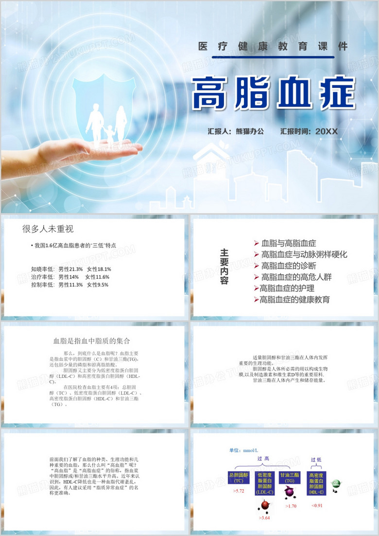 蓝色简约风高血脂症PPT模板