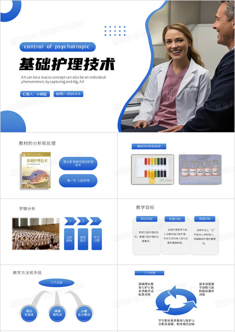 蓝色简约风基础护理技术PPT模板