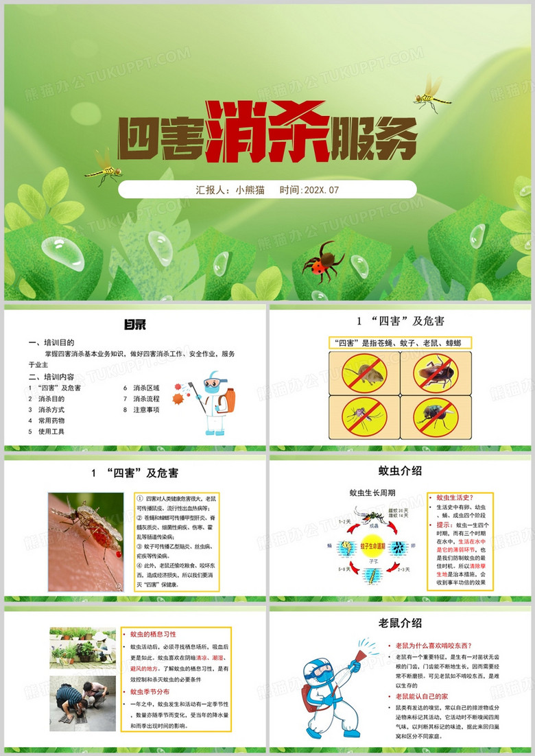 绿色简约风四害消杀服务PPT模板