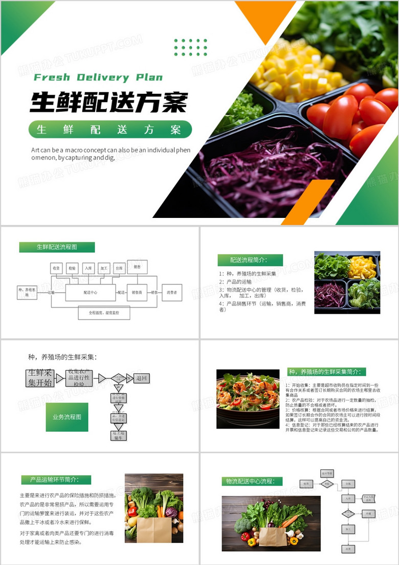 绿色简约风生鲜配送方案PPT模板