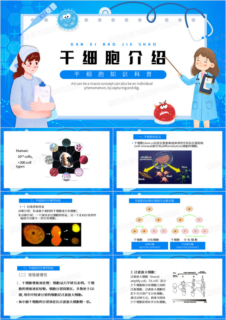 蓝色卡通风干细胞介绍PPT模板