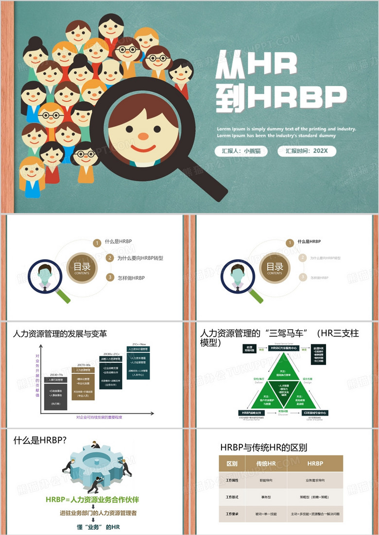 绿色简约风从HR到HRBPPPT模板