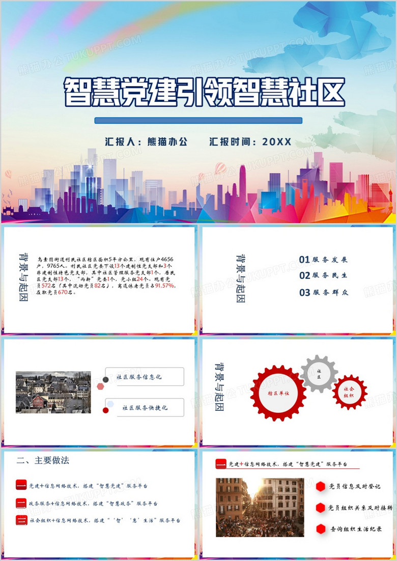 蓝色简约风智慧党建引领智慧社区PPT模板