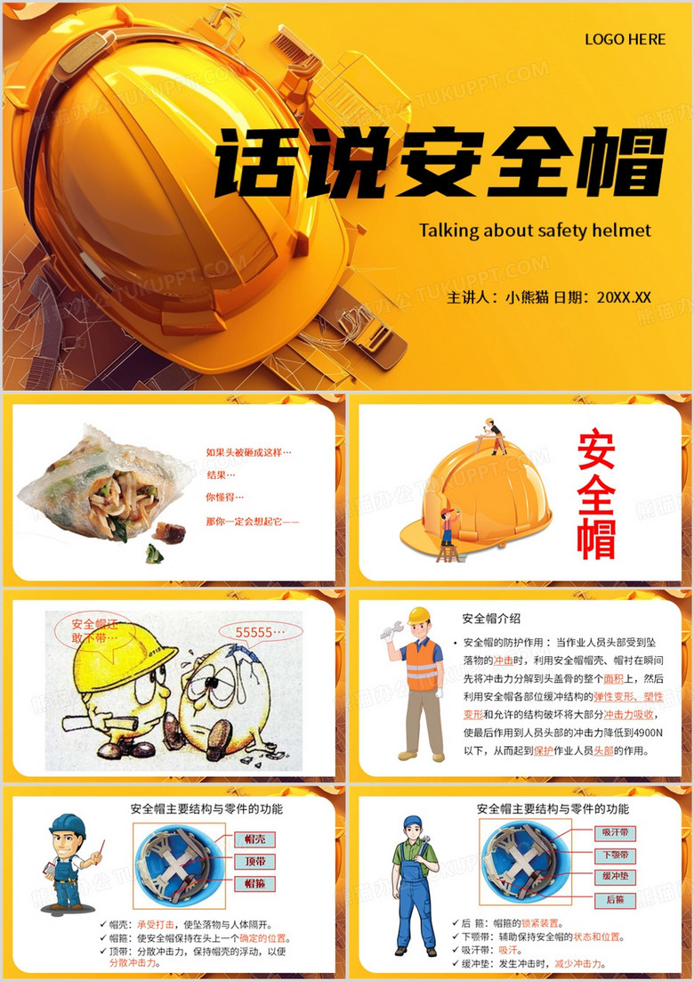 黄色简约风安全帽的知识PPT模板