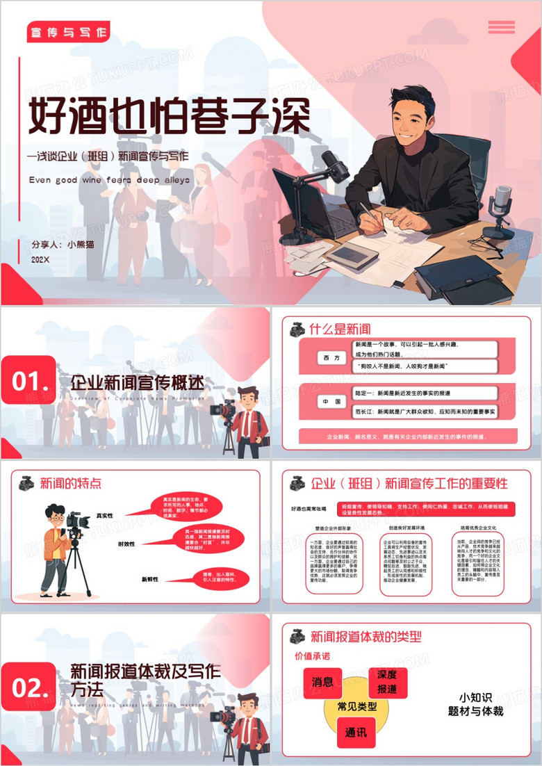 红色卡通风好酒也怕巷子深PPT模板