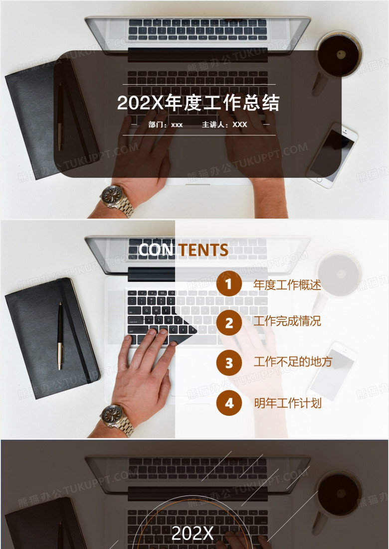 咖啡色简约风部门工作汇报PPT背景模板