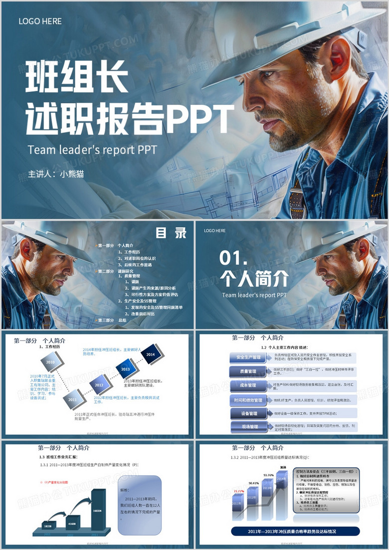 蓝色简约风班组长述职报告PPT模板