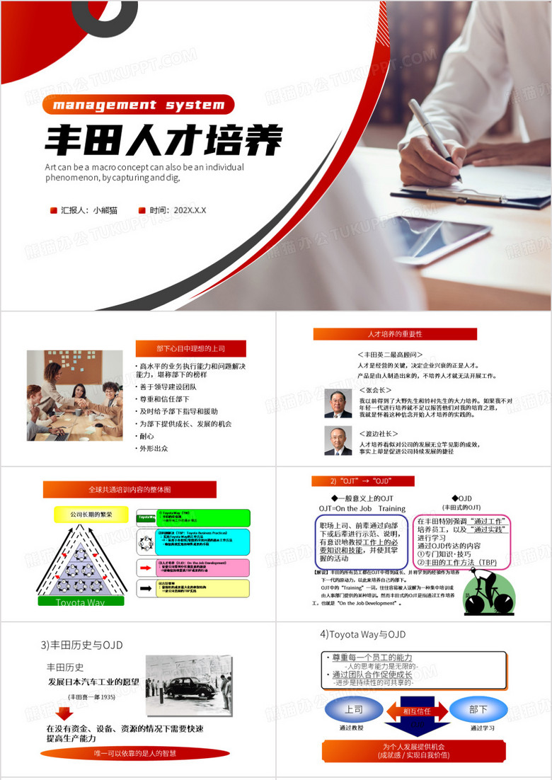 红色简约风丰田的人才培养PPT模板