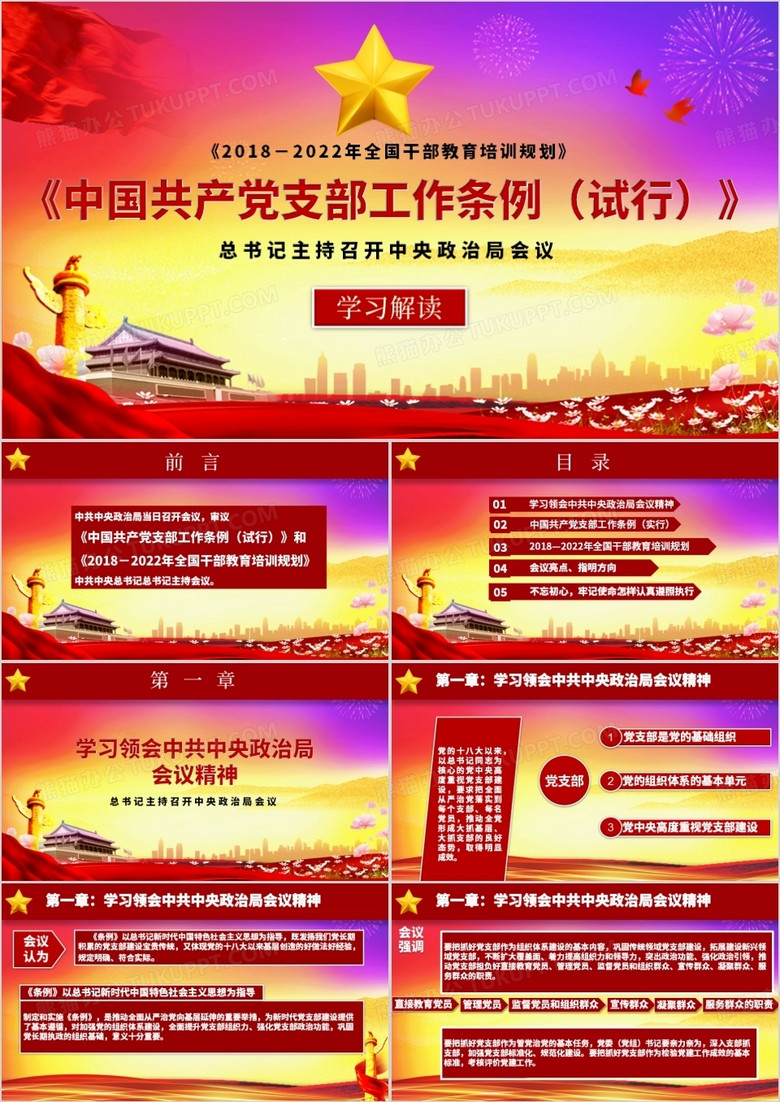 中共中央印发中国共产党支部工作条例试行版本PPT模板