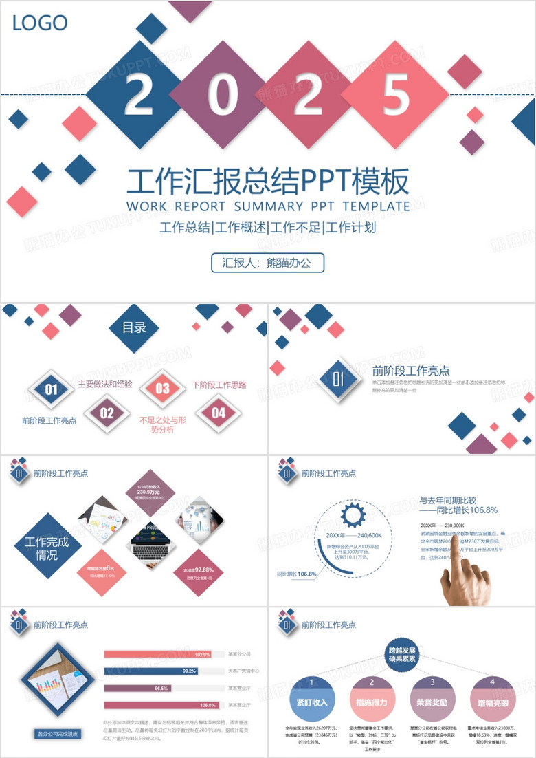 2025年彩色简约微粒体公司企业工作总结汇报计划PPT模板