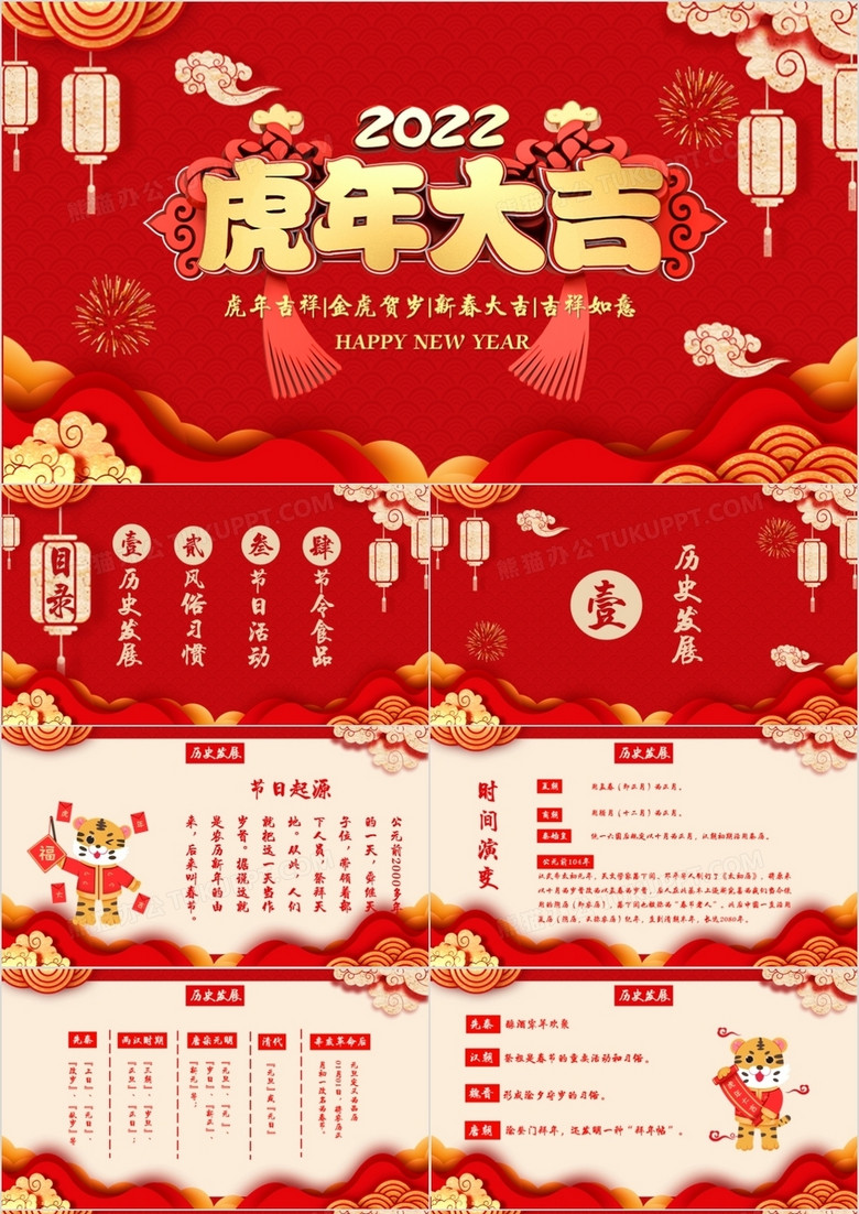 2022年虎年大吉新年介绍ppt模板