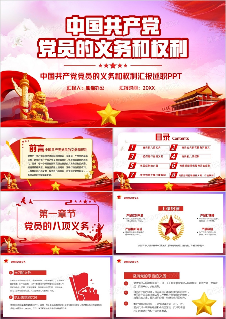 党政风中国共产党党员义务和权力PPT模板
