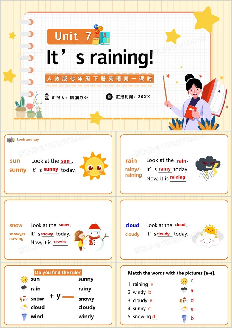 人教版英语七年级下册It's raining第一课时PPT模板