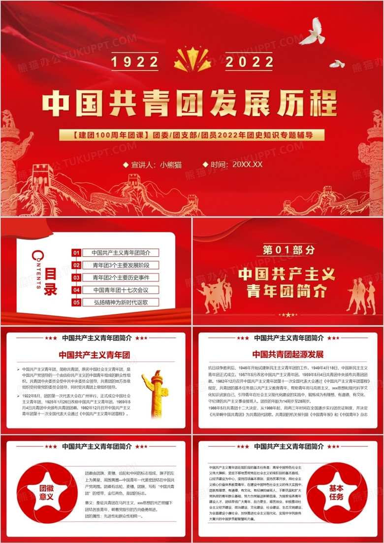 紅色簡約中國共青團發(fā)展歷程PPT模板
