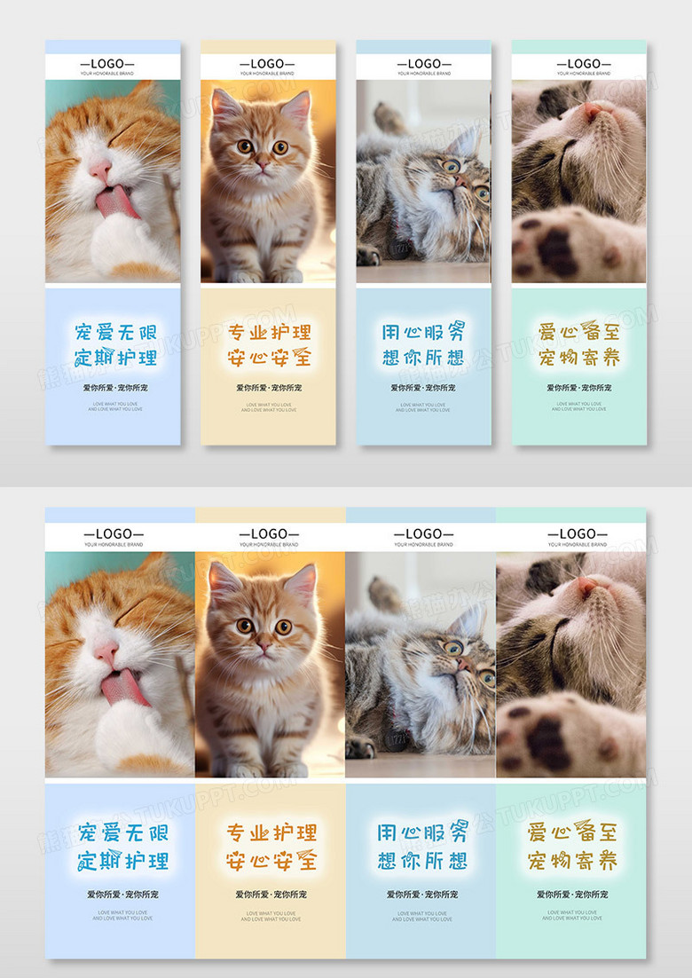 多色淡雅舒适风格猫咪挂画宠物寄养宠物萌宠挂图套图设计