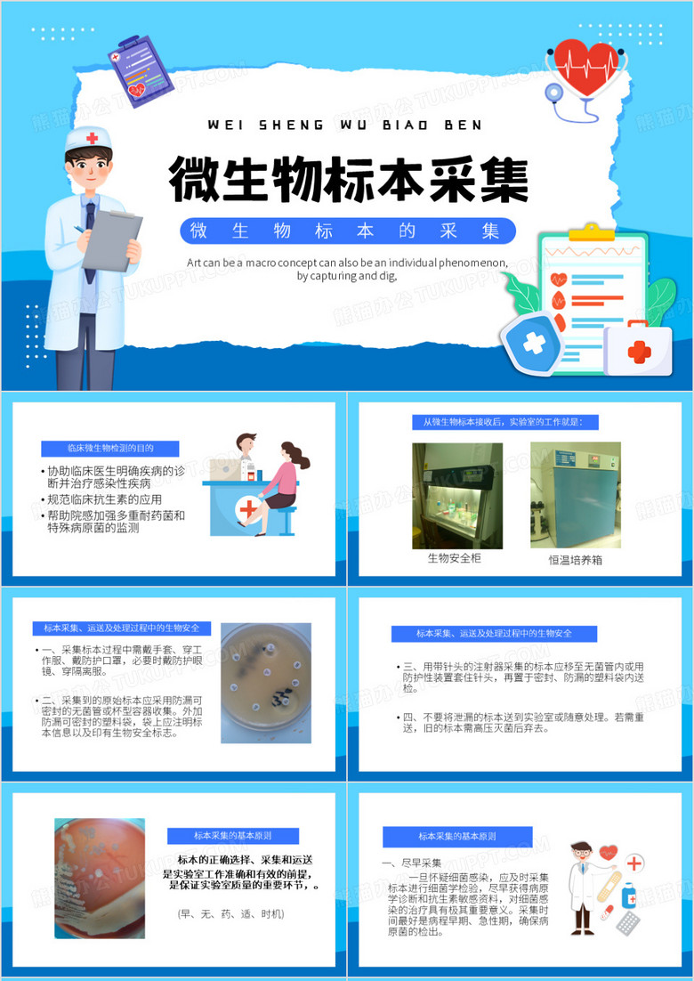 蓝色卡通风临床微生物标本PPT模板