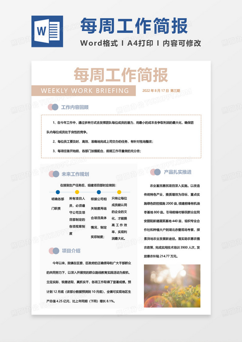 浅黄色每周工作简报WORD模板