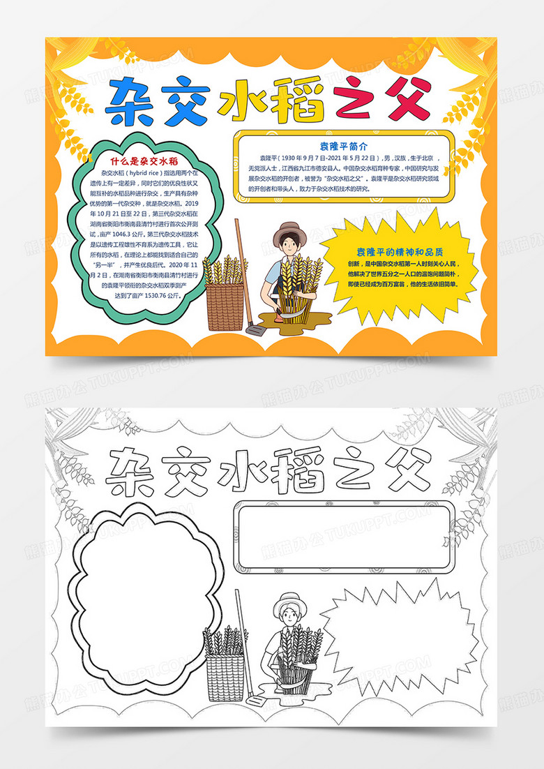 卡通杂交水稻之父袁隆平小报手抄报袁隆平小报 