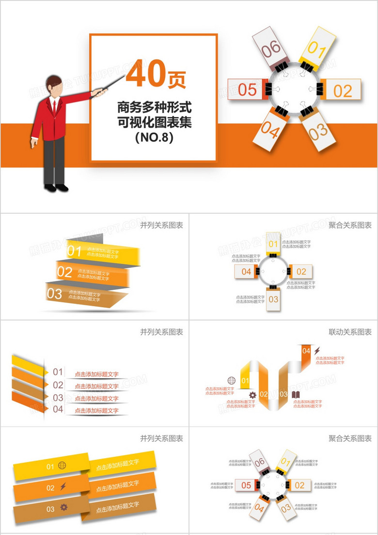 40页商务多种形式可视化图表集PPT模板