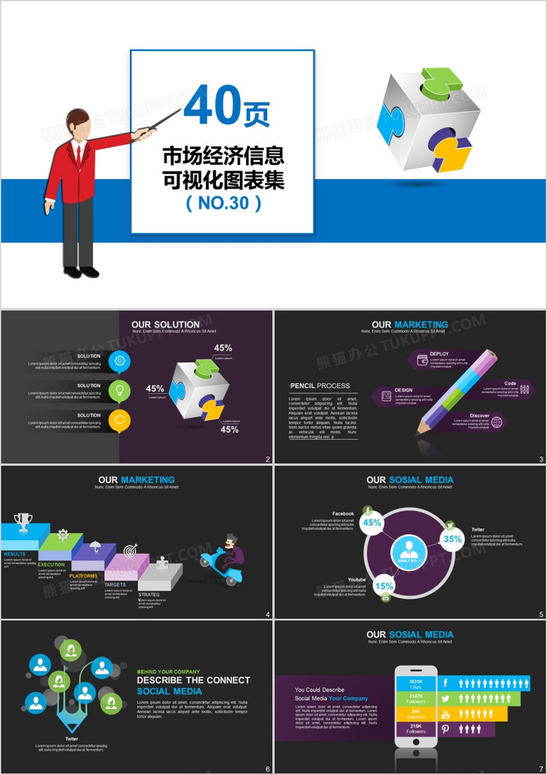 40页市场经济信息视化图表集PPT模板