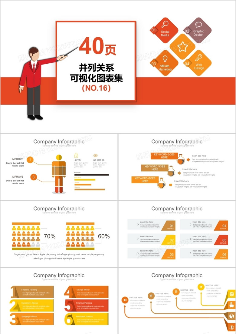 40页并列关系可视化图表集PPT模板