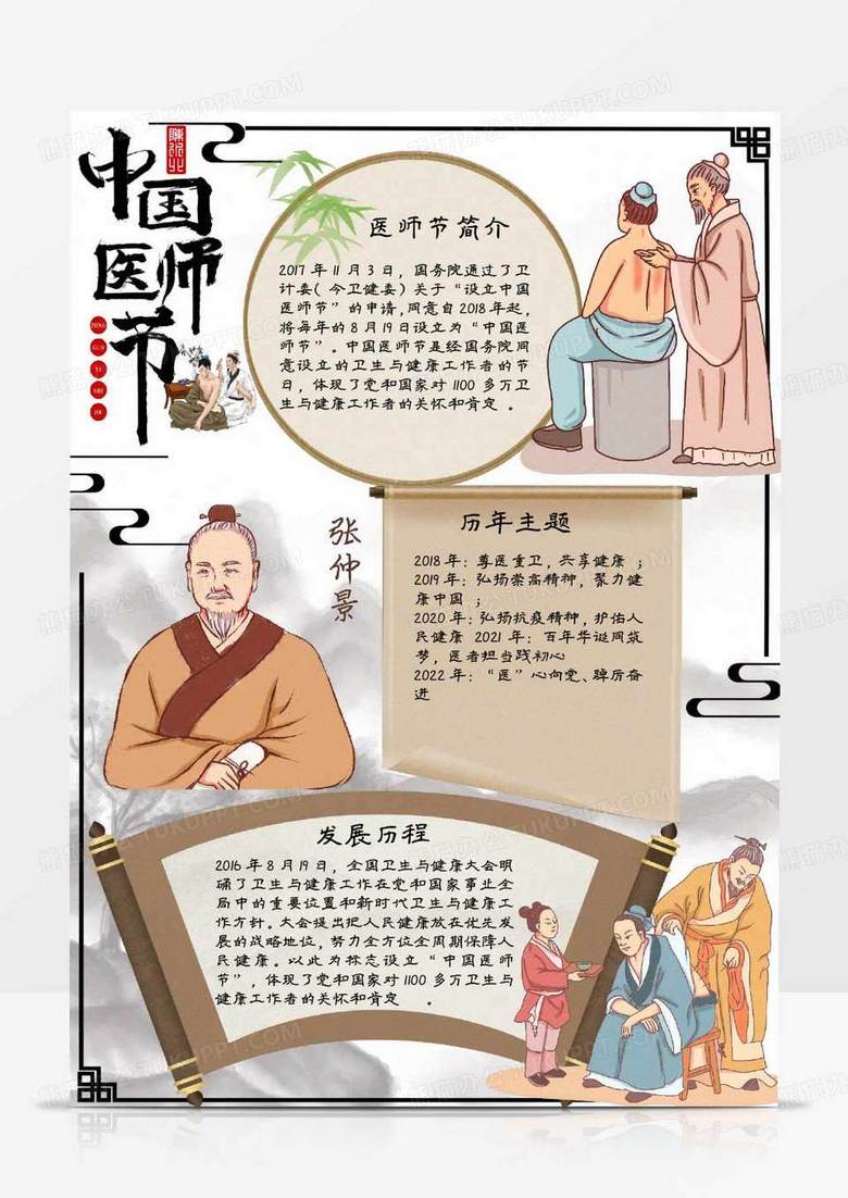 古风传统中国医师节小报手抄报word模板