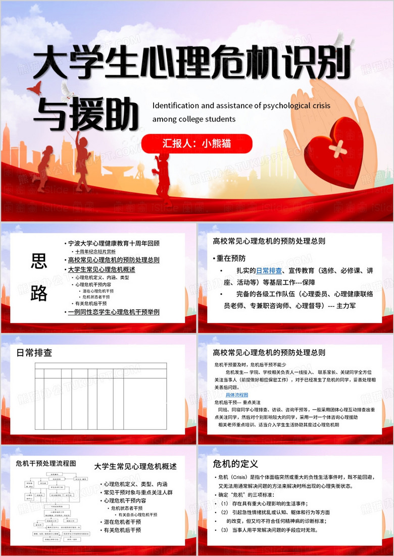 红色简约风大学生危机识别与援助PPT模板