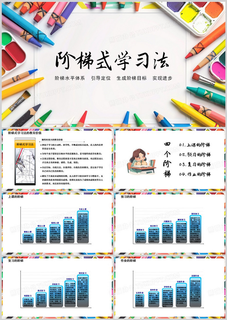 简约风阶梯式学习法PPT模板