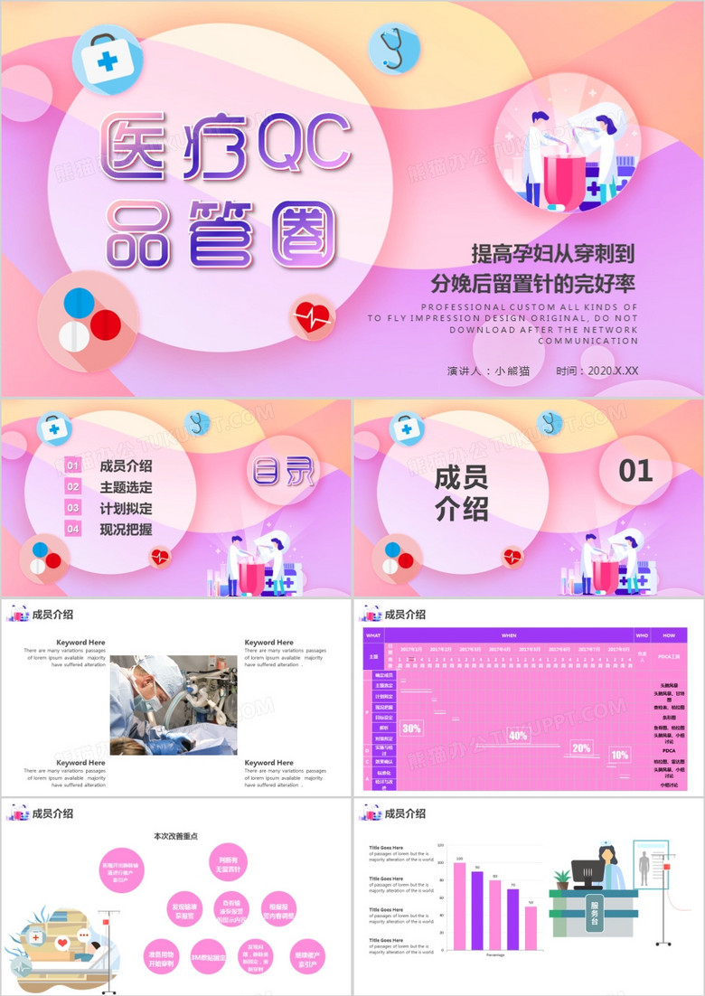 創(chuàng)意炫彩風(fēng)醫(yī)療QC品管圈PPT模板