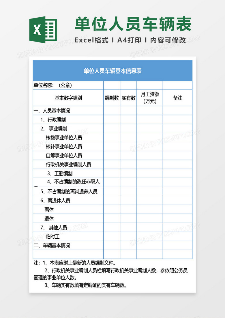 单位人员车辆基本信息表excel模板