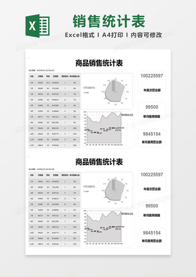 灰色简约商品销售统计表excel模版