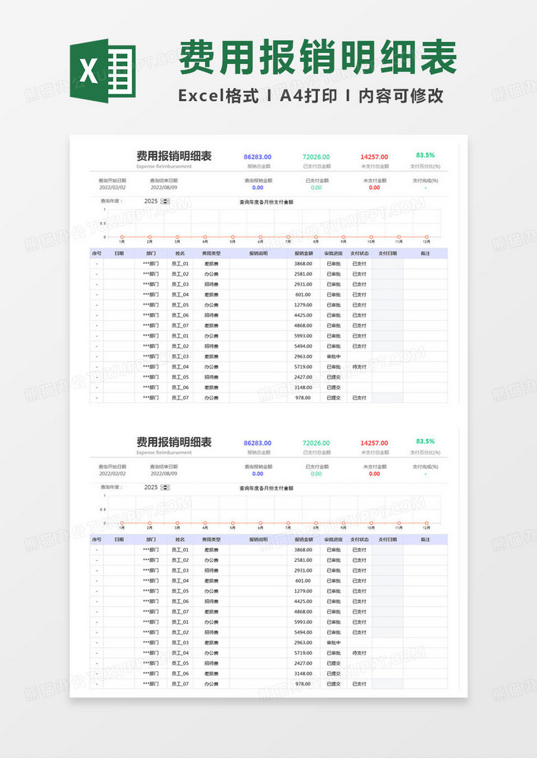 简约公司费用报销明细表excel模版 简约公司费用报销明细表excel模版