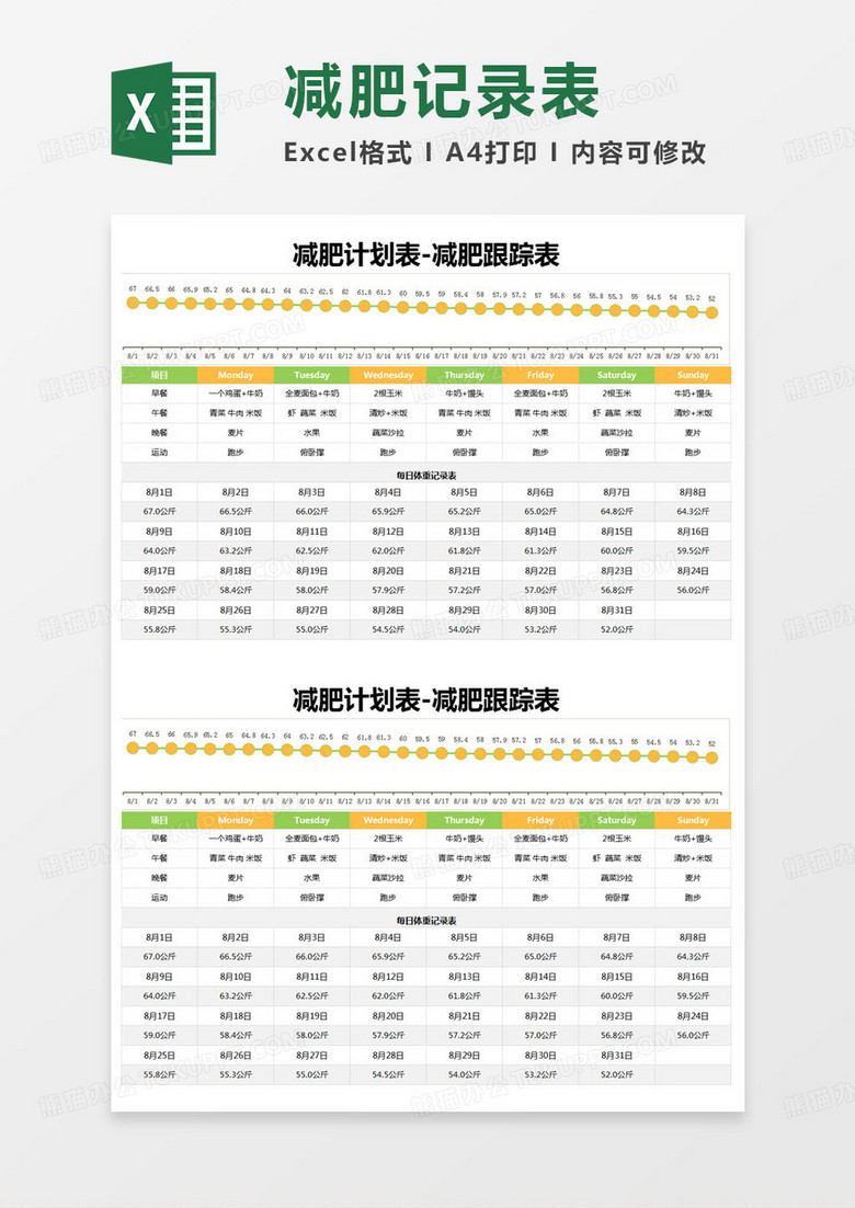 简约减肥计划表-减肥跟踪表excel模版 简约减肥计划表-减肥跟踪表excel模版