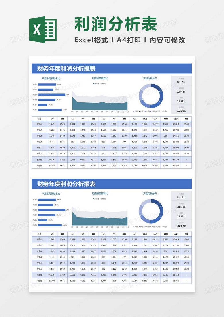 简约财务年度利润分析报表excel模版