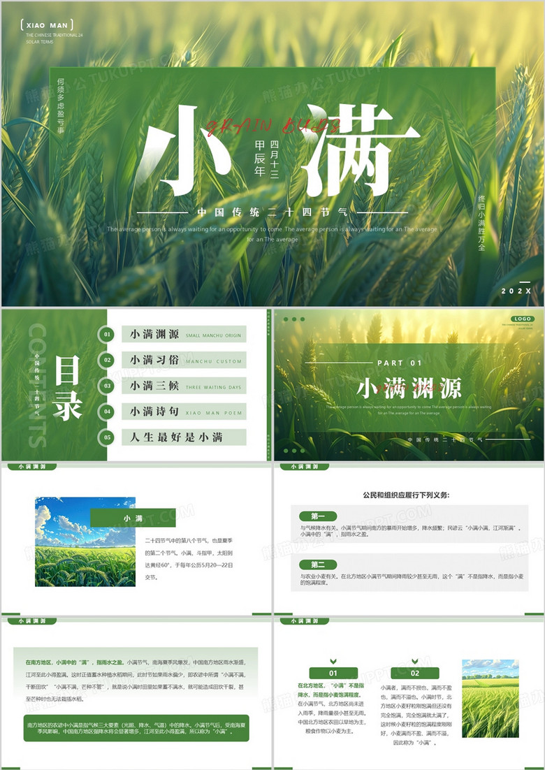 綠色簡約風(fēng)二十四節(jié)氣之小滿PPT模板