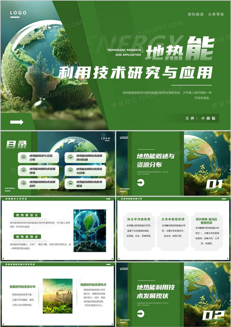 绿色简约风地热能利用技术研究与应用PPT模板