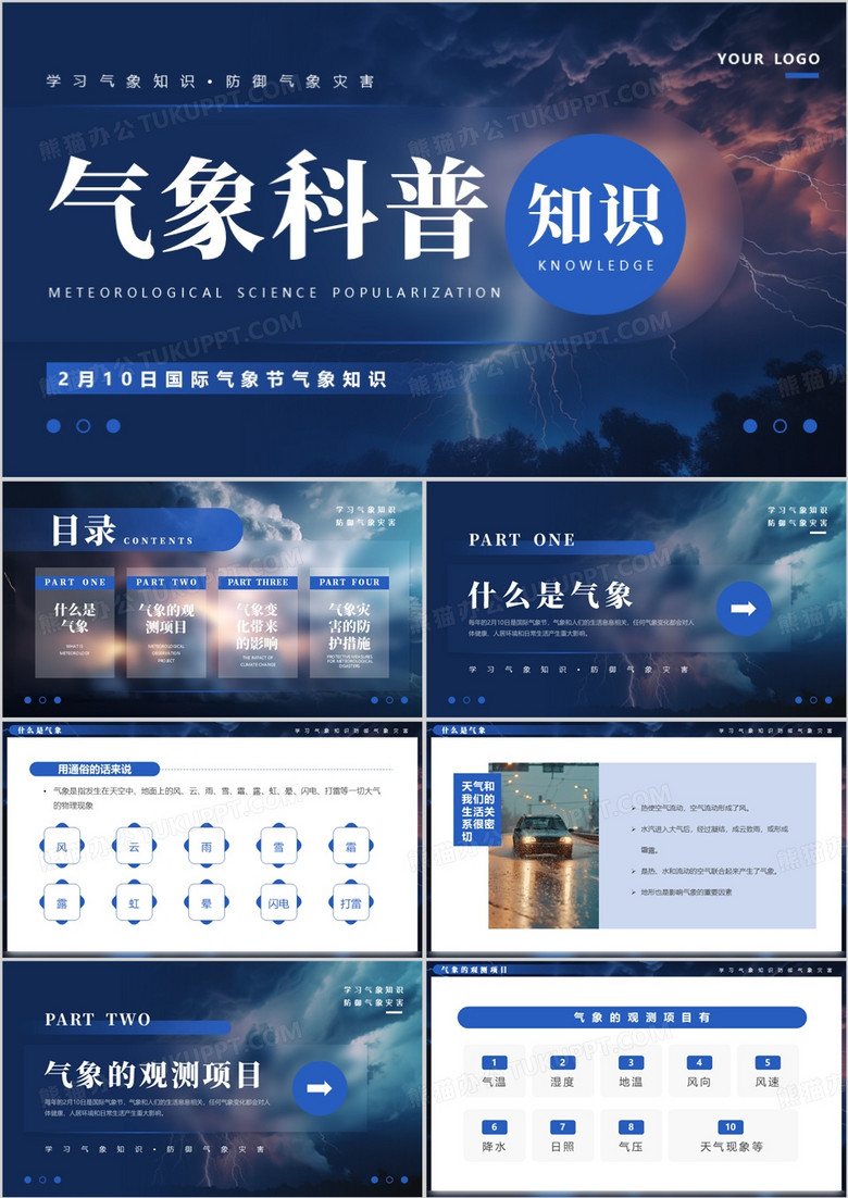 蓝色简约风国际气象节介绍PPT模板