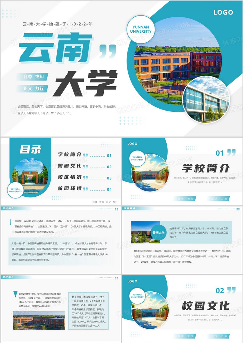 绿色简约风云南大学介绍PPT模板