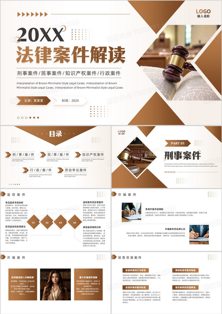 棕色简约风法律案件解读PPT模板