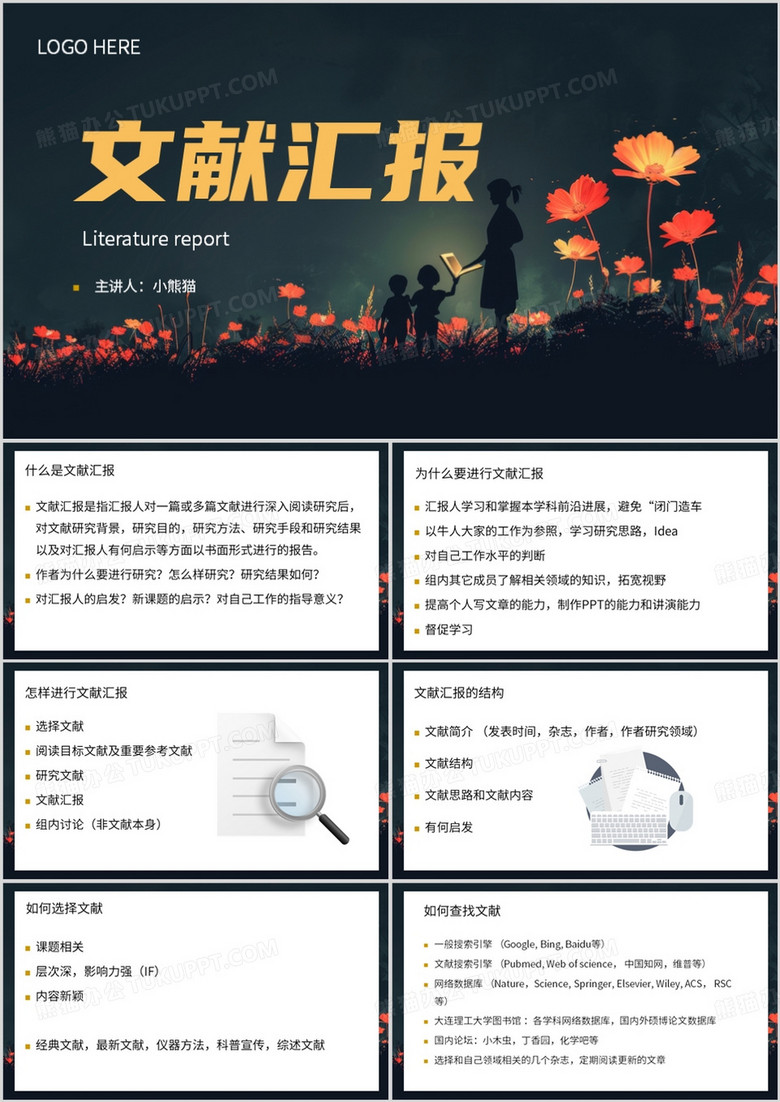 绿色简约风文献汇报PPT模板