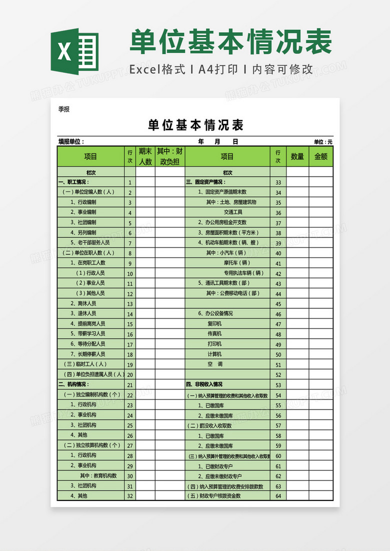 单位基本情况表人力资源自动生成excel表格模板 单位基本情况表人力资源自动生成excel表格模板