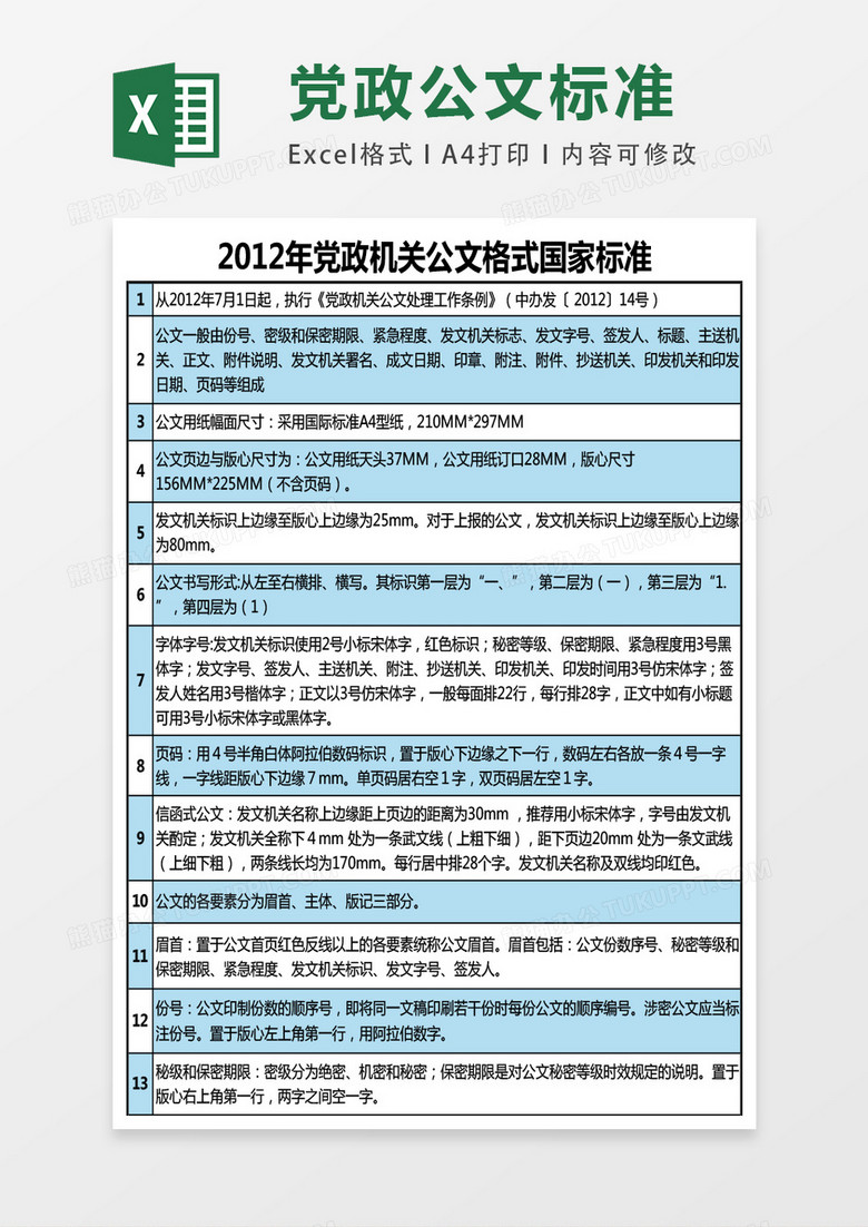 党政机关公文格式国家标准excel表格模板 党政机关公文格式国家标准excel表格模板